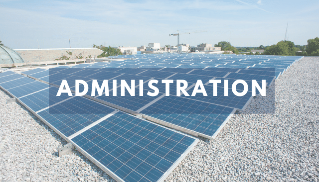 Solar panels with Administration text overlay