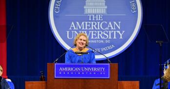 Patty Caballero speaks at the 2026 AU Commencement.