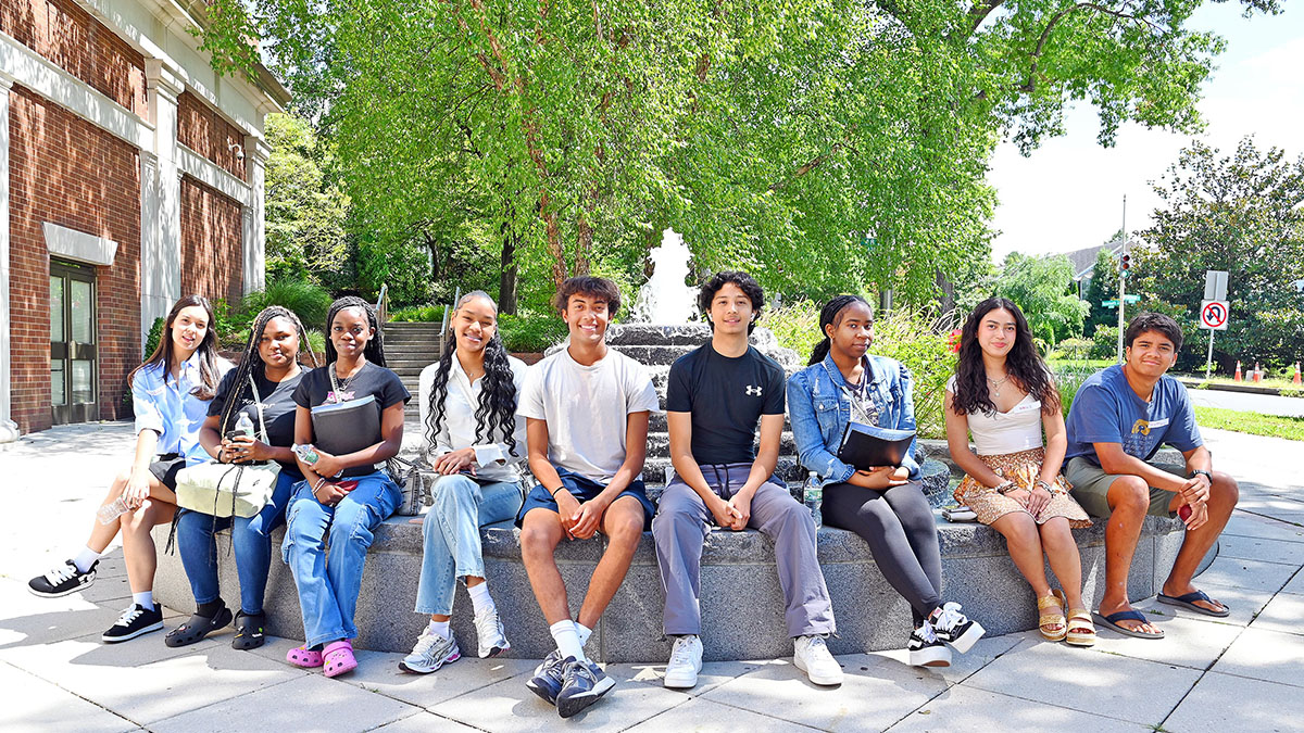 The Fall 2025 Dual Enrollment cohort in front of Amrican University's Spring Valley Building