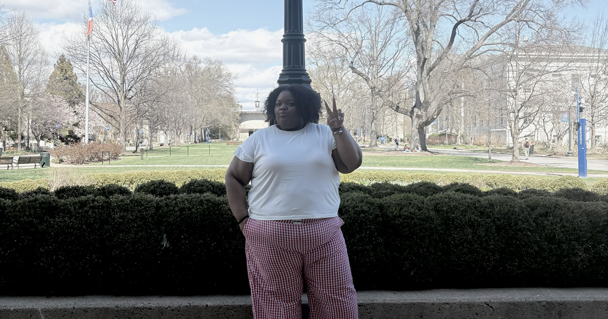Ellis Tatiana, BA '26, on AU's quad.