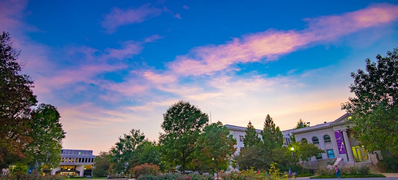 AU quad with sunset clouds.
