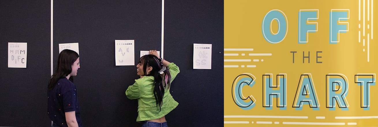 Students share letterform sketches; "Off the chart" composition