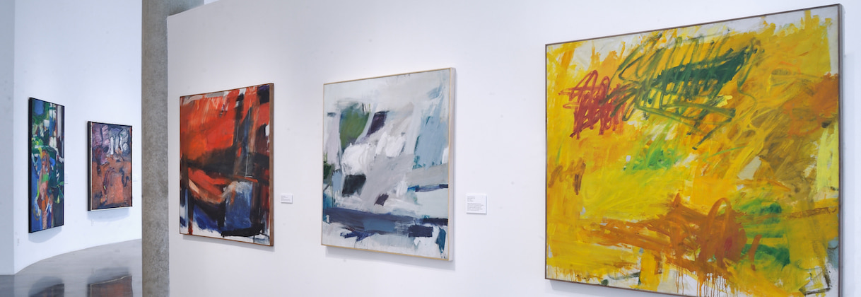 Installation view of abstract paintings