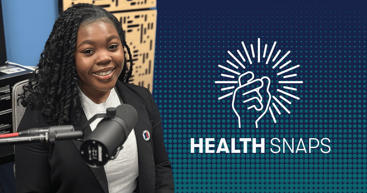 Rokiyah Hobbs in recording studio. Photo by Patty Housman; graphic by Cameron Hickman