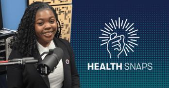 Rokiyah Hobbs in recording studio. Photo by Patty Housman; graphic by Cameron Hickman