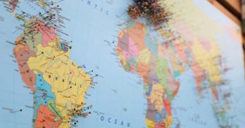 World map with pins