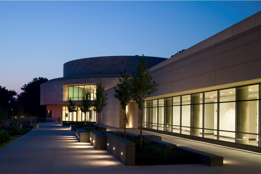 Katzen Arts Center illuminated at night