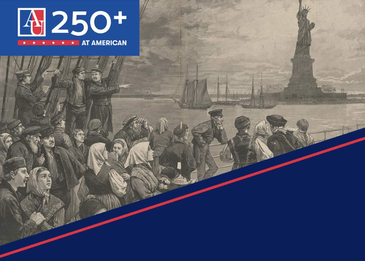 250+ at American. Statue of Liberty illustration.
