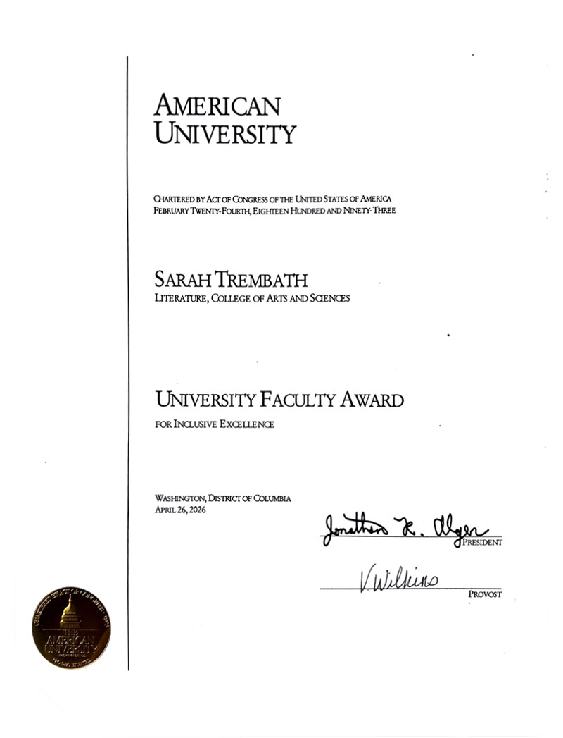 University Faculty Award for Inclusive Excellence awarded to Sarah Trembath by American University