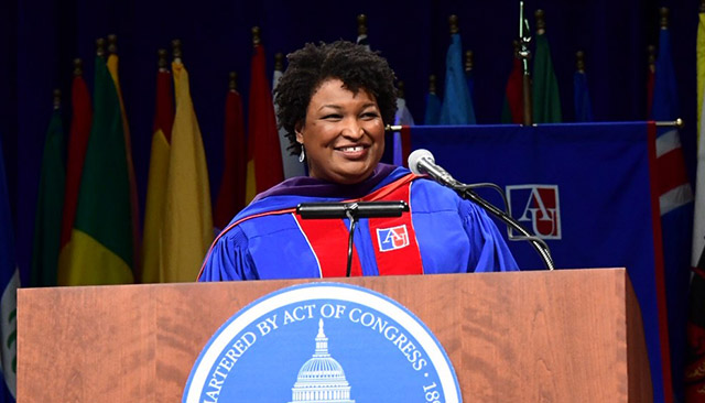 Stacey Abrams delivers the keynote address at SPA's commencement ceremony