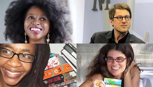 Clockwise from top left: Imbolo Mbue, Jan Wagner, Stephanie Elizondo Griest, Nnedi Okorafor