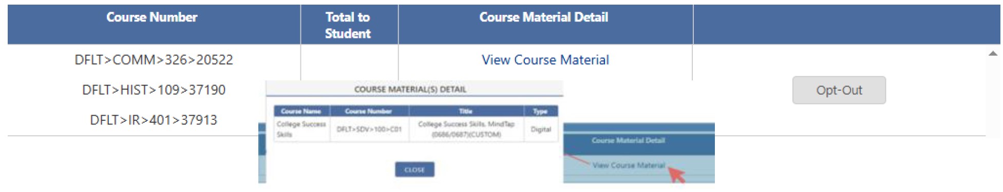 Screenshot showing course materials in the Eagle Access customer portal