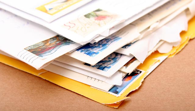 Letters with the stamps visible