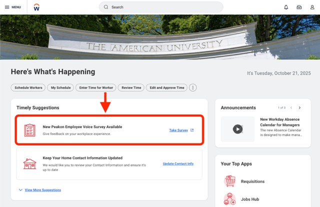 A screenshot of the Peakon employee survey in WorkDay