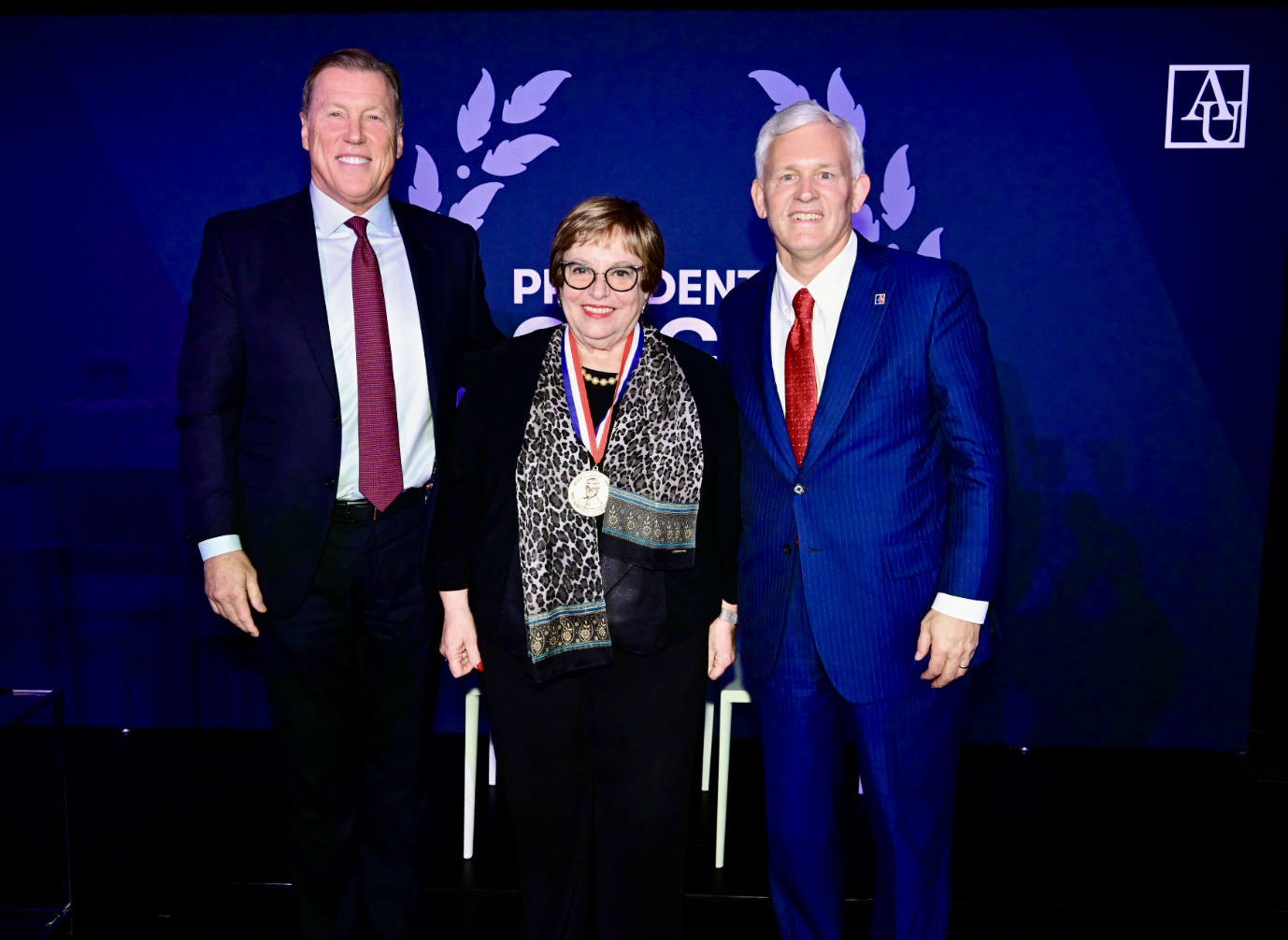 Margery Krause with President Alger and Chair Charlie Lydecker