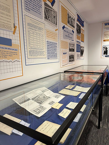 100 Years Undergrad Exhibit display posters and items in display cases