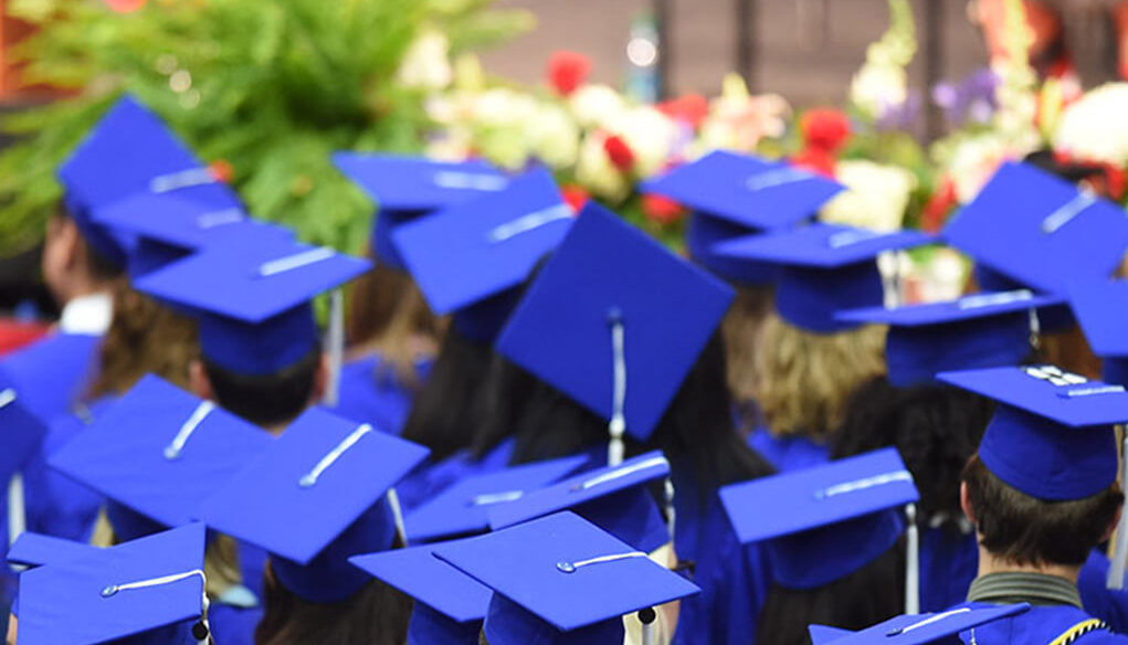Tops of students hats at commencement