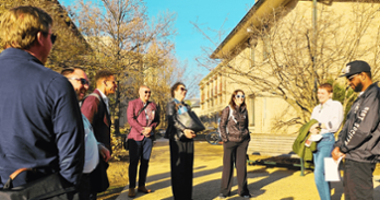 students standing outside for a campus tour