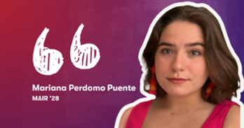 student agains a pink background