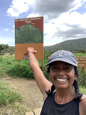 Dhanya Rao at Mt Longonot in Kenya while studying abroad