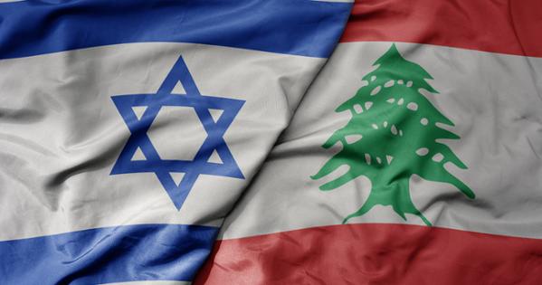 The flags of Lebanon and Israel next to one another