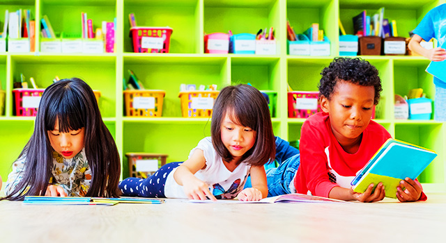 Students reading in a classroom