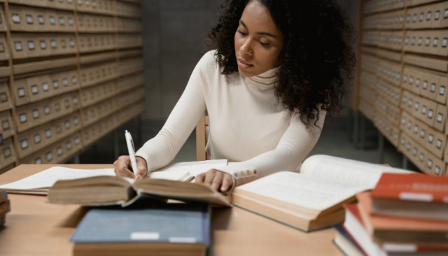 Person working in library