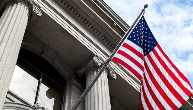 flag outside government building