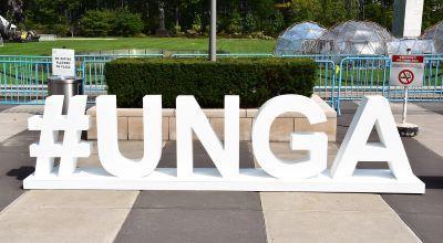sign saying #UNGA