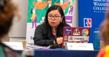 A participant speaks at the 4th Gender Based Violence in Latin America Round Table Discussion