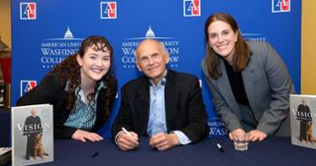 AUWCL 3L students Abby Rubin and Rachel Bechtel with Judge Tatel